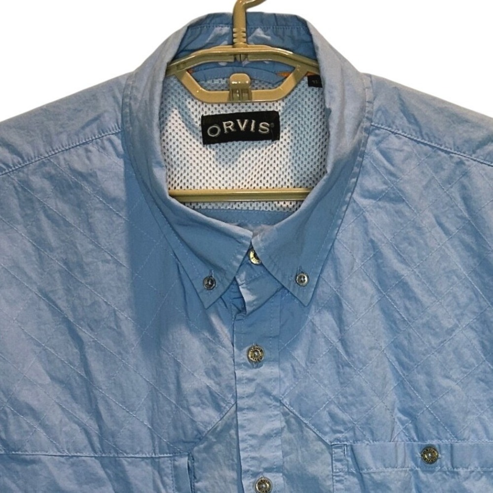Orvis Fishing Shirt XL Mens Blue Short Sleeve Mesh Vented Quilted Utility 2HX1